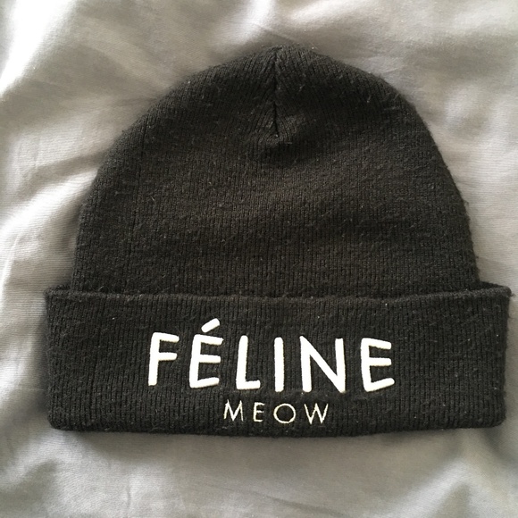 Black Féline (Céline parody) Meow beanie, OS, Brian Lichtenberg, Made in USA - Picture 1 of 5